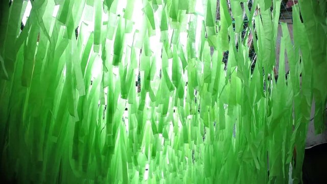 Decorated Indian street with green papers for Indian festivals