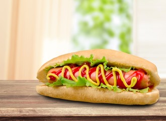 Barbecue Grilled Hot Dog with Yellow Mustard on white background