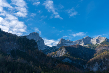 Fototapeta premium Gebirge mit bunten Bäumen im Spätherbst
