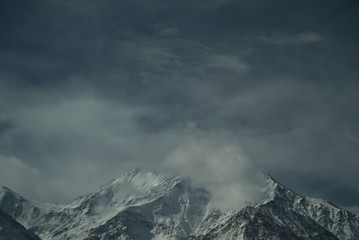 Pamir Mountains, glacier peak in the fog