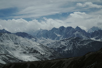 Pamir Mountains, glacier peak in the fog