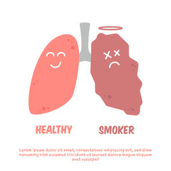Healthy and smoker lung cartoon illustration comparison
