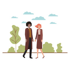 young couple of business with landscape avatar character