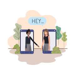 businesswomen in smartphone with speech bubble