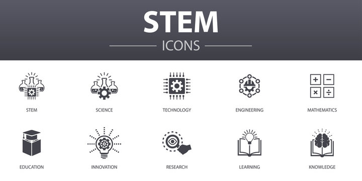 STEM simple concept icons set. Contains such icons as science, technology, engineering, mathematics and more, can be used for web, logo, UI/UX