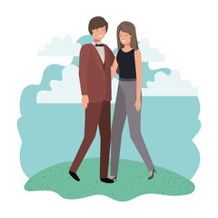 young couple of business with landscape avatar character