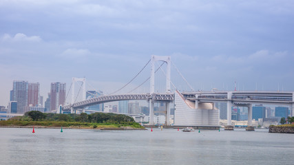 Rainbow Bridge from Odaiba with a great sky on background, Tokyo