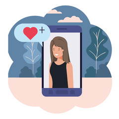 young businesswoman in smartphone with speech bubble