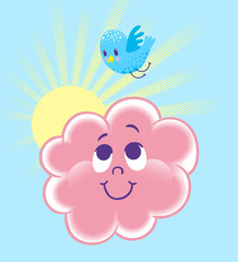 Fototapeta premium Cartoon vector characters. Illustration of a joyful cloud and bird