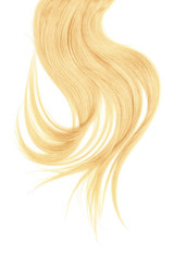 Blond hair, isolated on white background. Long and disheveled ponytail