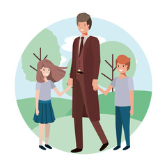 father and children in landscape avatar character