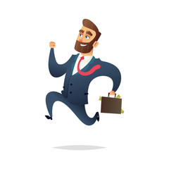 Business character running. Businessman run. Manager holding briefcase with money and run.