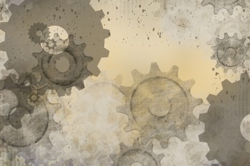 Abstract Steampunk industrial gears distressed grunge faded background with space for text