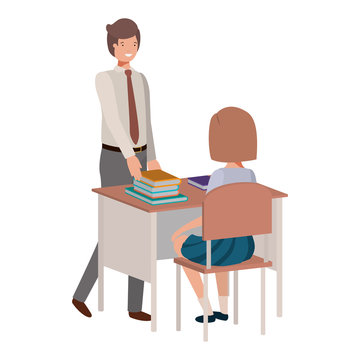 teacher in the classroom with student avatar character