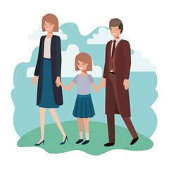 parents couple with daugether in landscape