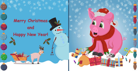layout postcards_8_on Christmas and new year theme in the style of flat childrens doodles