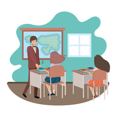 teacher in the classroom with students avatar character