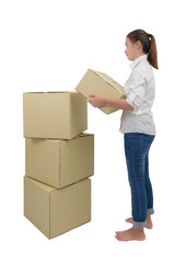 woman carrying and lifting boxes