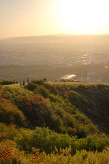 夕暮れの若草山と奈良の町