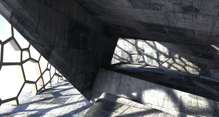 Abstract white and concrete interior. 3D illustration and rendering.