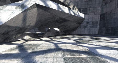 Abstract white and concrete interior. 3D illustration and rendering.