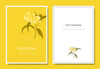 Botanical invitation card template design, lily flower on yellow background, minimalist vibrant color