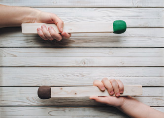 The concept of the danger of using matches. Danger of fire in the forest. The danger of matches in the hands of children.