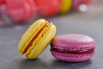 macaroons on a dark table