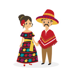 cute couple wearing Mexican traditional dress. Mexican traditional dress cartoon vector