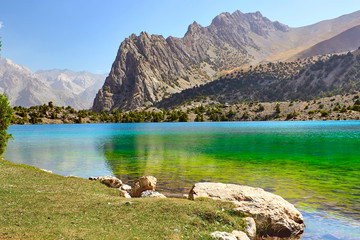 Alaudin, Green Lake. urquoise, virid water. Fann, Pamir Alay, Tajikistan