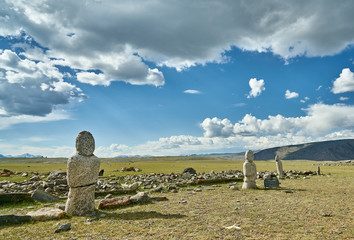 Turkic stone warrior (kurgan stelae or balbal) in Mongolia, Bayan-Olgii Province