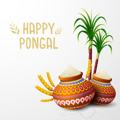 Happy Pongal greeting card on white background