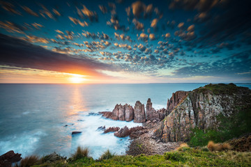 Dramatic long exposure image of the sunset overlooking the Pinnacles a famous rock formation on...