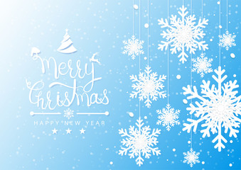 Naklejka na ściany i meble Merry Christmas and Happy New Years. Winter snowflakes background. Vector illustration