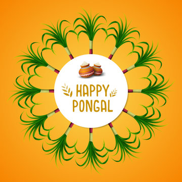 Happy Pongal greeting card on orange background