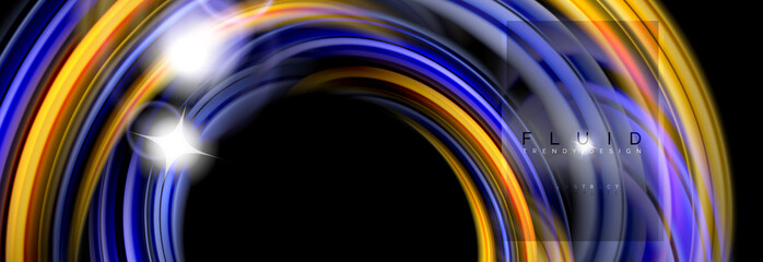 Background abstract design, flowing mixing liquid color waves on black