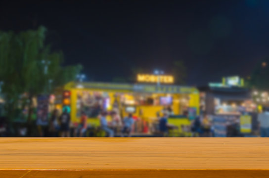 wood top table  blur Festival food truck