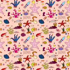 Life under the sea Seamless pattern vector wallpaper