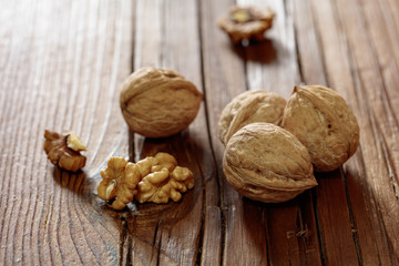 walnuts on wooden background