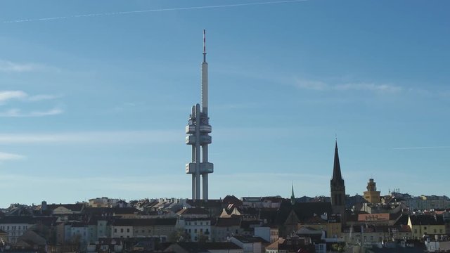 Drone aerial Prague TV Tower downtown european city
