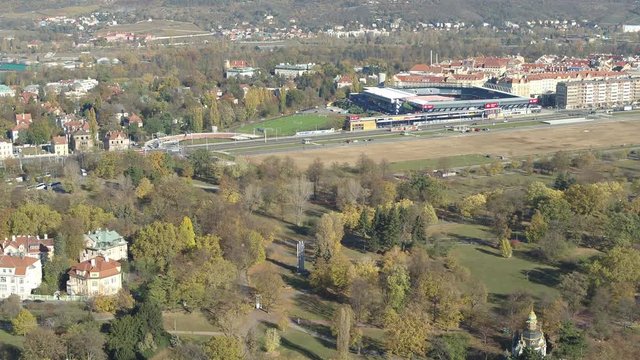 Drone aerial Prague General Arena downtown european city