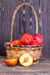 basket of ripe peaches