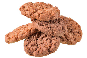 Round muesli cookies with chocolate isolated