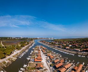 Aerial view of Oyster port of La Teste, Bassin d'Arcachon, France