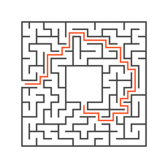 Abstract square maze. Game for kids. Puzzle for children. Labyrinth conundrum. Flat vector illustration. With answer. With place for your image. Find the right path.