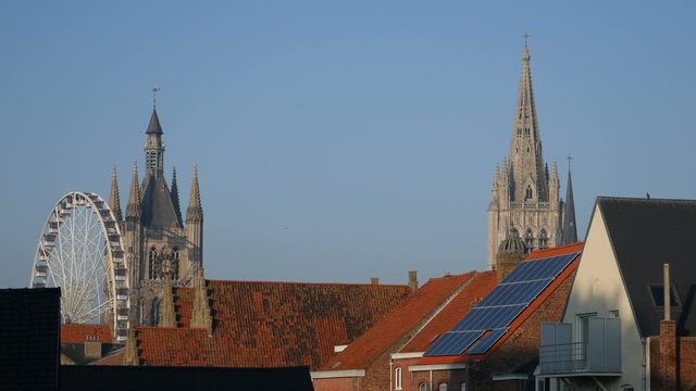 World war one in Belgium: Ypres today, skyline with big wheel