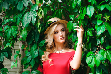 Fashion close up portrait of stylish young blond woman