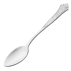 Silver spoon with a volumetric pattern on the handle isolated on white background