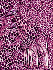 Abstract illustration of giraffe and animal seamless pattern. Color graphics. Design for background, wallpaper, covers and packaging.