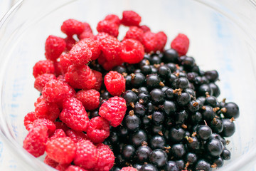 Berries of raspberries and black currants.